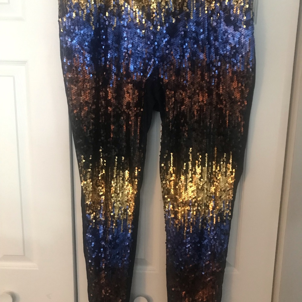 Sequin Ombre Denim Leggings in Blue, Gold & Black